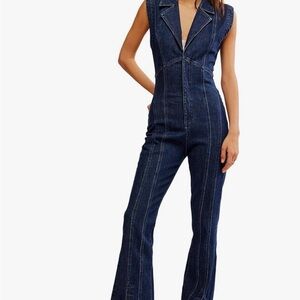 We The Free Indigo Denim Overalls Free People